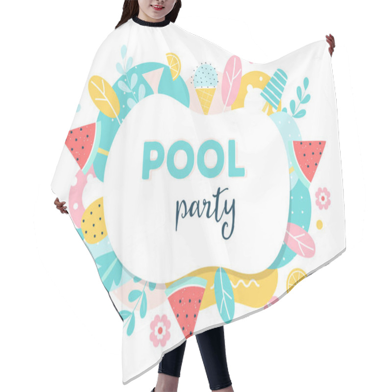 Personality  Summer Pool Or Beach Party Poster, Flyer Or Invitation Card. Vector Hair Cutting Cape