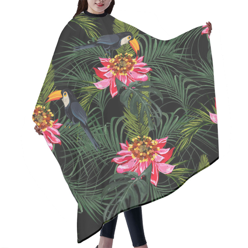 Personality  Tropical Seamless Pattern With Leaves And Red Parrot. Hair Cutting Cape