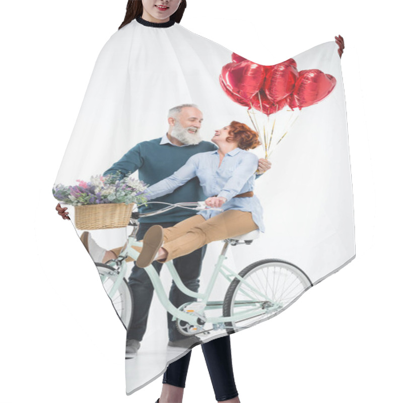 Personality  Mature Couple With Bicycle  Hair Cutting Cape