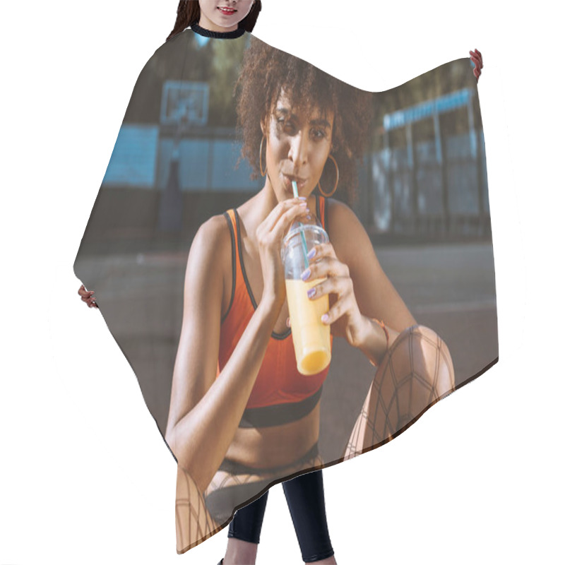 Personality  African-american Woman Drinking Juice Hair Cutting Cape