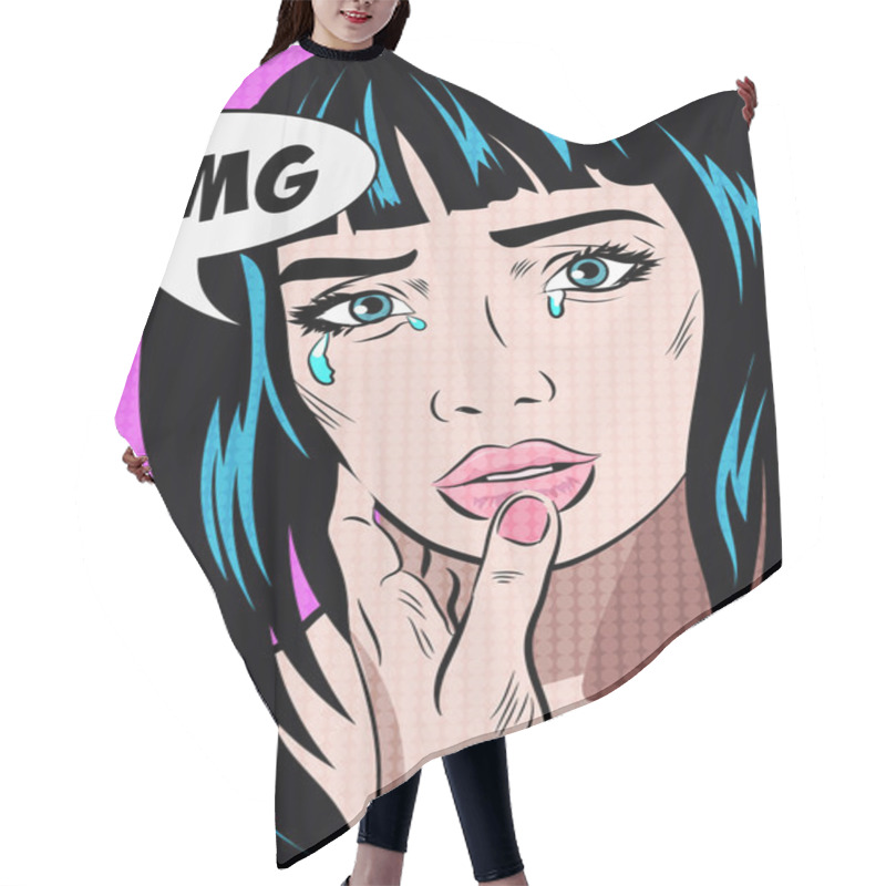 Personality  Girl Crying Woman Face. Pop Art Retro Style. Human Emotions Hair Cutting Cape