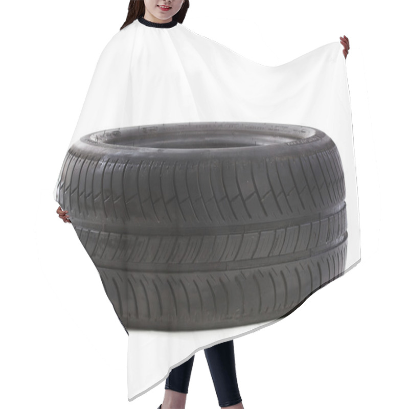 Personality  Used Tire On White Hair Cutting Cape