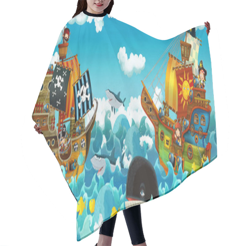 Personality  Cartoon Scene With Pirates On The Sea Battle - Illustration For The Children Hair Cutting Cape