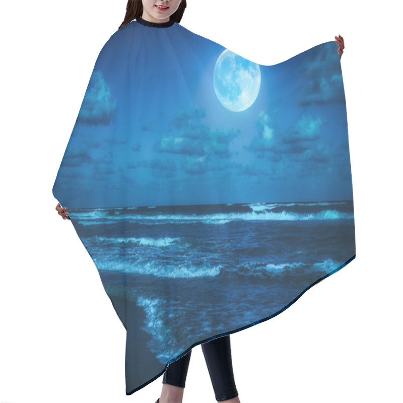 Personality  Beach At Midnight With A Full Moon Hair Cutting Cape