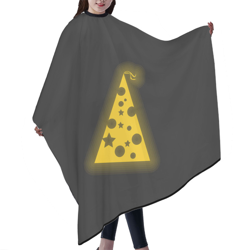 Personality  Birthday Hat With Dots And Stars Yellow Glowing Neon Icon Hair Cutting Cape