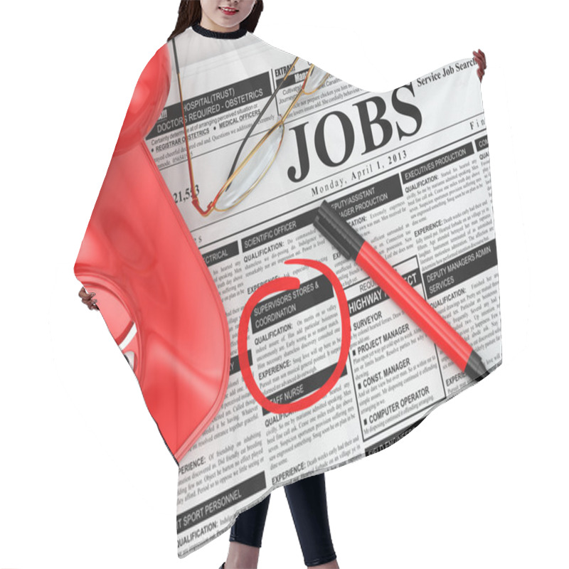 Personality  Search Job. Newspaper With Advertisments, Glasses And Phone. Hair Cutting Cape