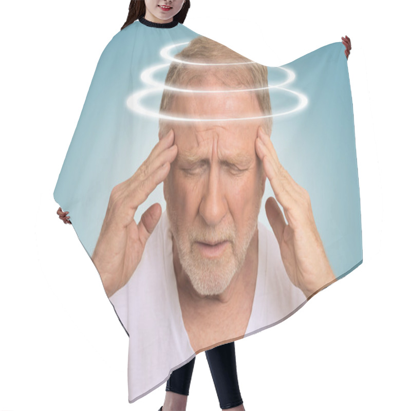 Personality  Headshot Senior Man With Vertigo Suffering From Dizziness  Hair Cutting Cape