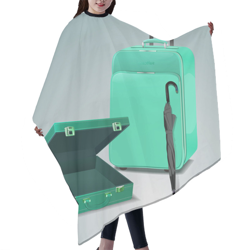 Personality  Travel Bag With Umbrella. Vector Illustration. Hair Cutting Cape