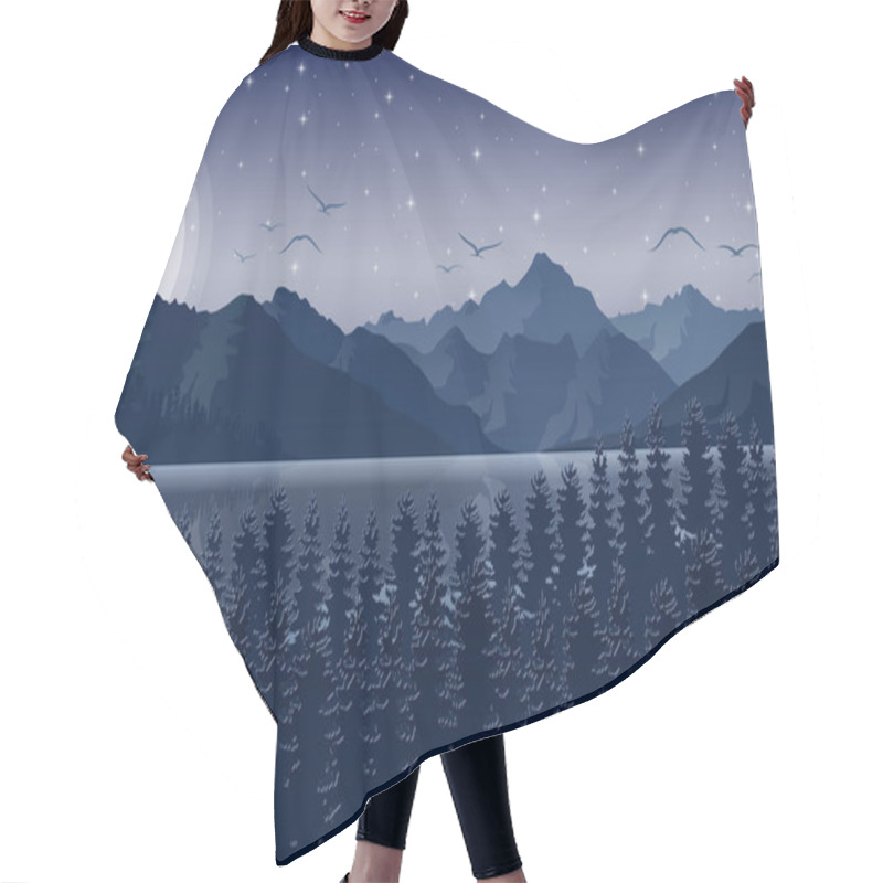 Personality  Night Mountains Landscape With Forest And River On Starry Sky Hair Cutting Cape