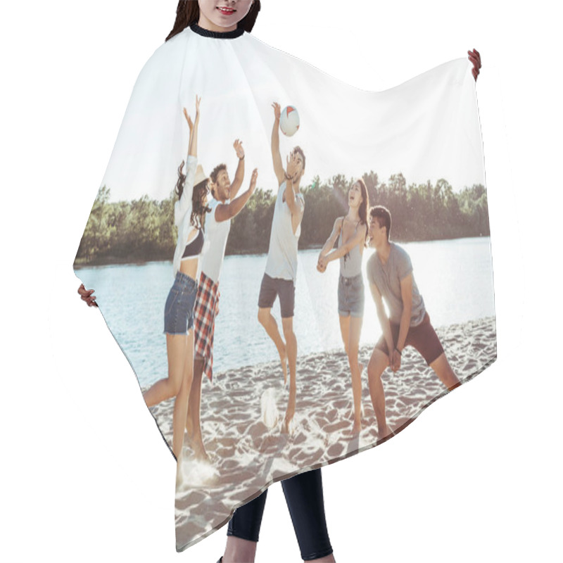 Personality  Friends Playing Volleyball On Sandy Beach Hair Cutting Cape