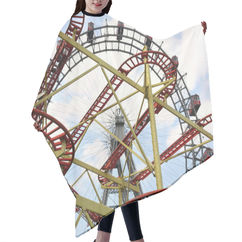 Personality  Roller Coaster And Large Ferris Wheel In Prater, Vienna, Austria Hair Cutting Cape