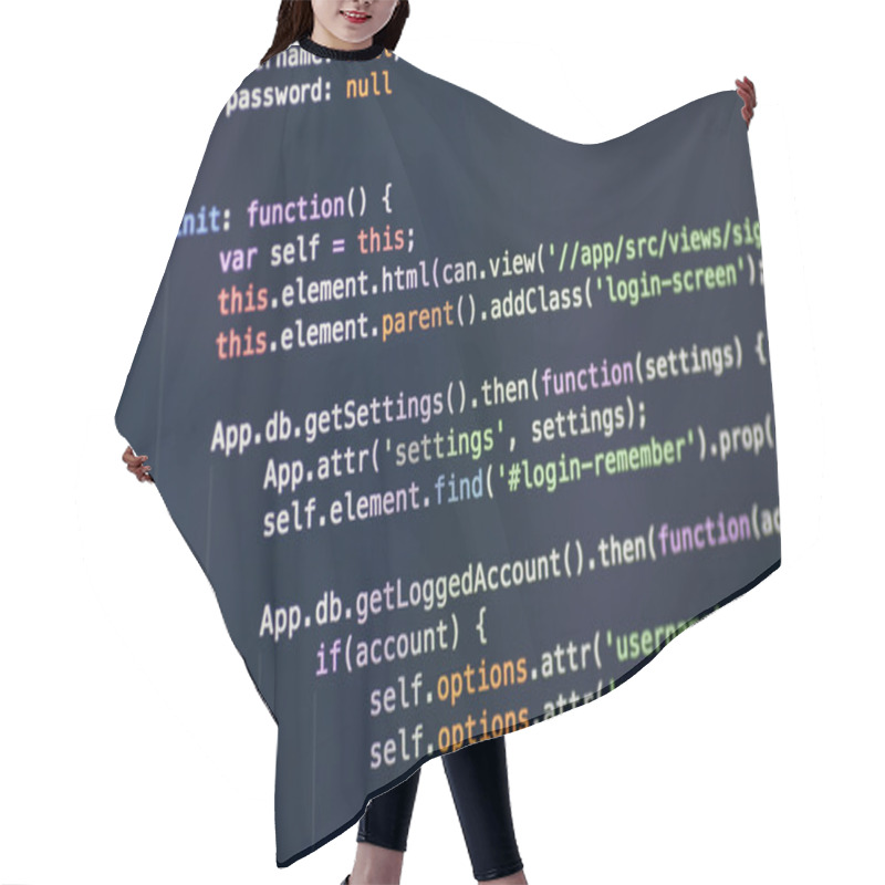 Personality  Javascript Code On Computer Screen Hair Cutting Cape