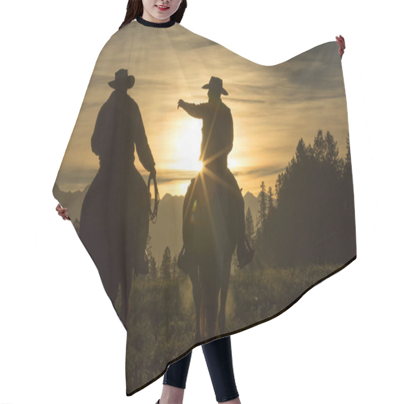 Personality  Cowboys Riding Across Grassland In The Early Morning, British Colombia,  Hair Cutting Cape