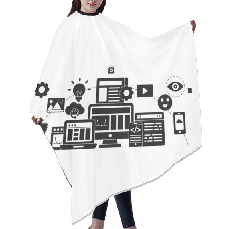 Personality  Editable Design Illustration Of Mobile Coding Hair Cutting Cape