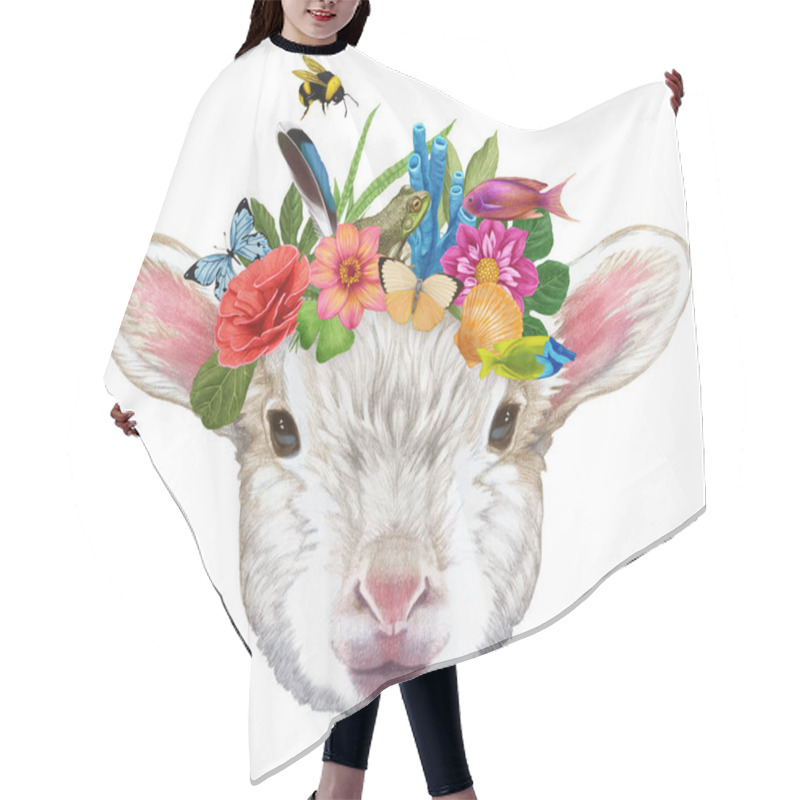 Personality   Hand-drawn Illustration Of Lamb With Flower Wreath Hair Cutting Cape