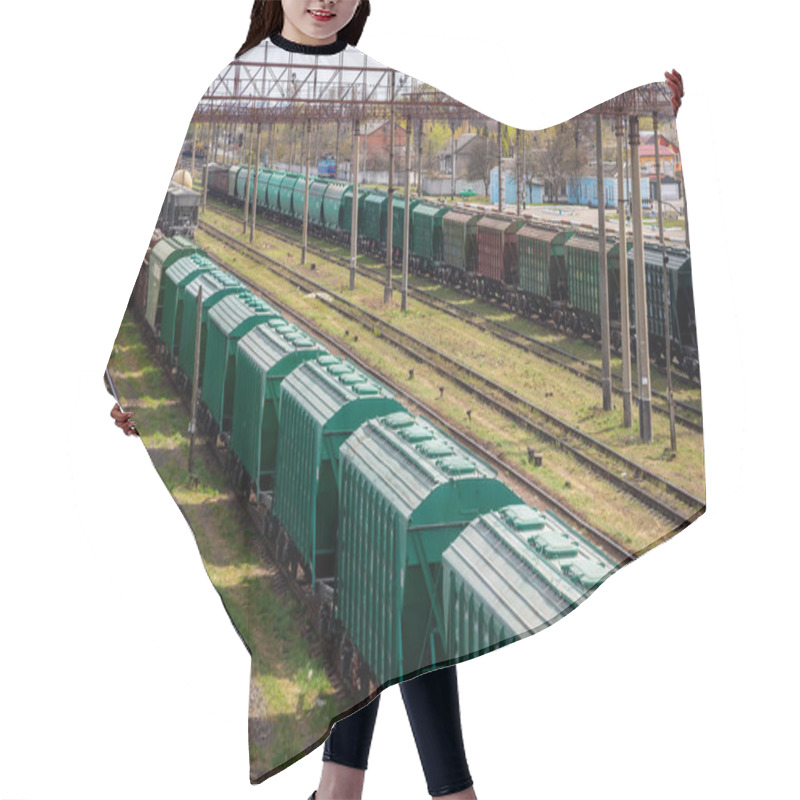 Personality  Railway Station With Wagons. Transportation. Hair Cutting Cape