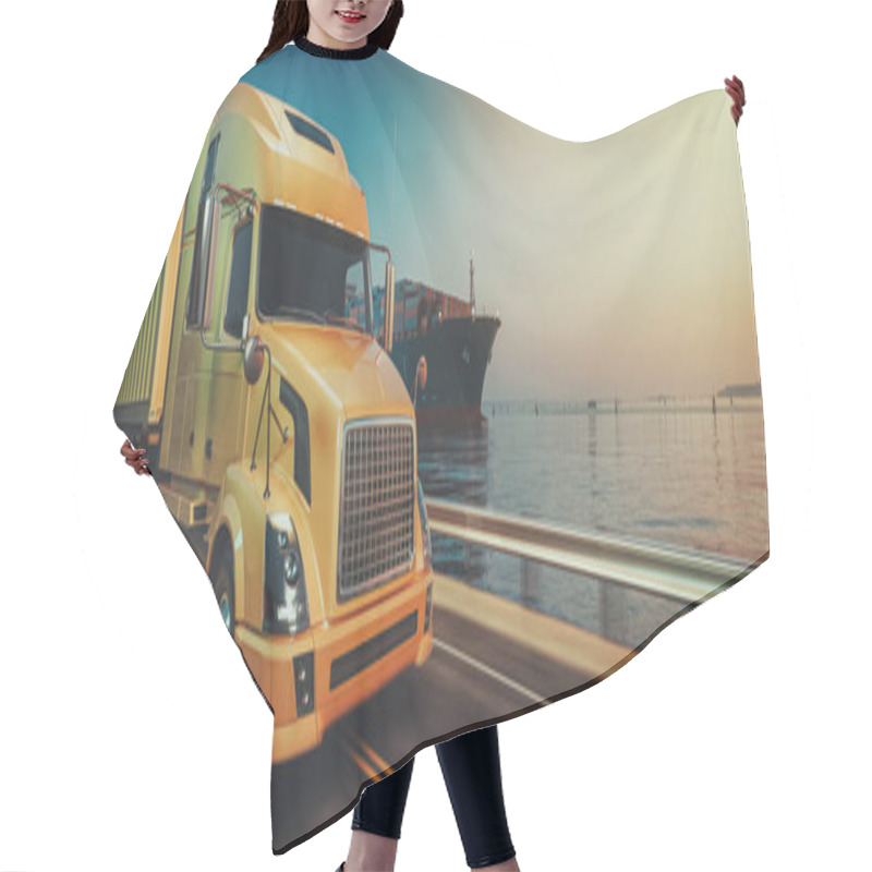 Personality  Truck On The Road. 3d Rendering And Illustration. Hair Cutting Cape