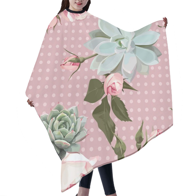 Personality  Succulents And Roses Vector Seamless Pattern Hair Cutting Cape