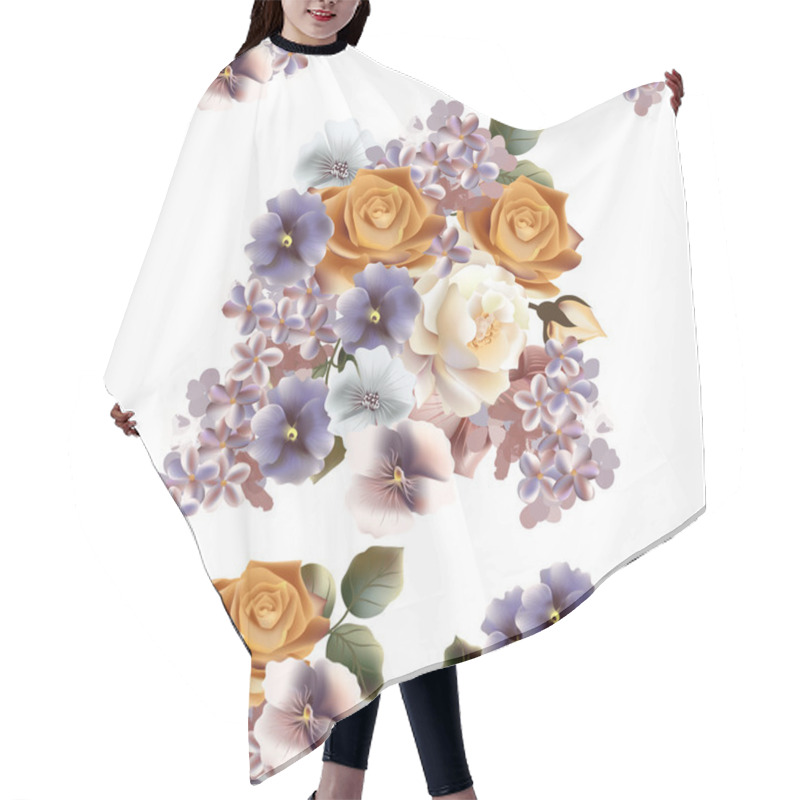 Personality  Floral Seamless Pattern With Roses, Lilac And Violets Hair Cutting Cape