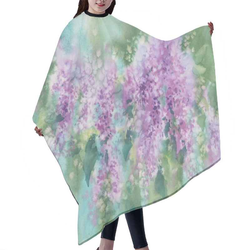 Personality  Violet Lilac Flower Branches With Leaves Watercolour Background. Spring Bloom Hair Cutting Cape