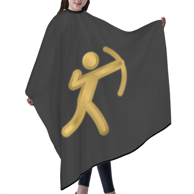 Personality  Archery Gold Plated Metalic Icon Or Logo Vector Hair Cutting Cape