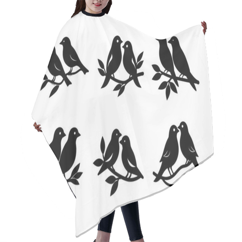 Personality  Black And White Silhouette Of Birds On Branches, Perfect For Design Elements. Hair Cutting Cape