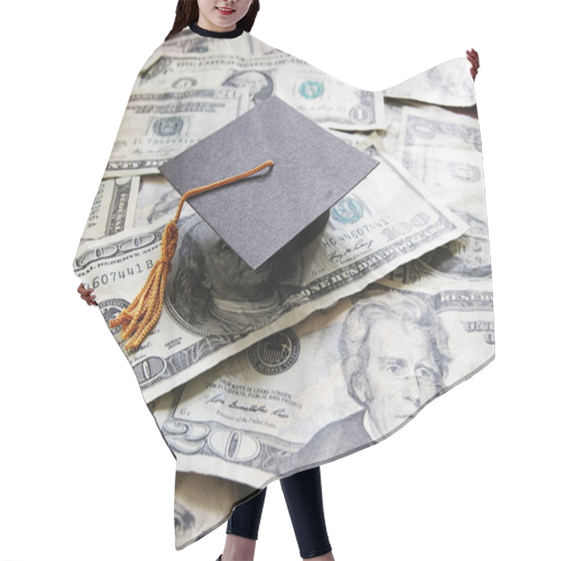 Personality  Graduation Cap On Cash Hair Cutting Cape