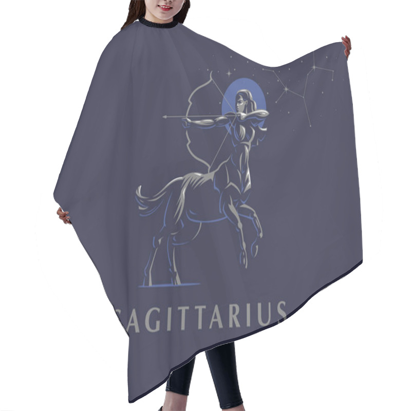 Personality  Sign Of The Zodiac Sagittarius. The Constellation Of Sagittarius. Vector Illustration. Hair Cutting Cape