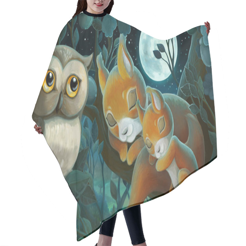 Personality  Cartoon Scene With Family Of Squirrels And Owl In The Forest - Illustration For Children Hair Cutting Cape