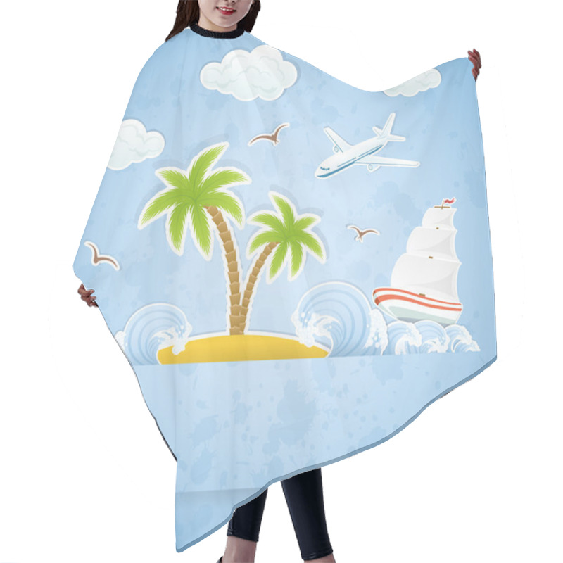 Personality  Island On Blue Background Hair Cutting Cape