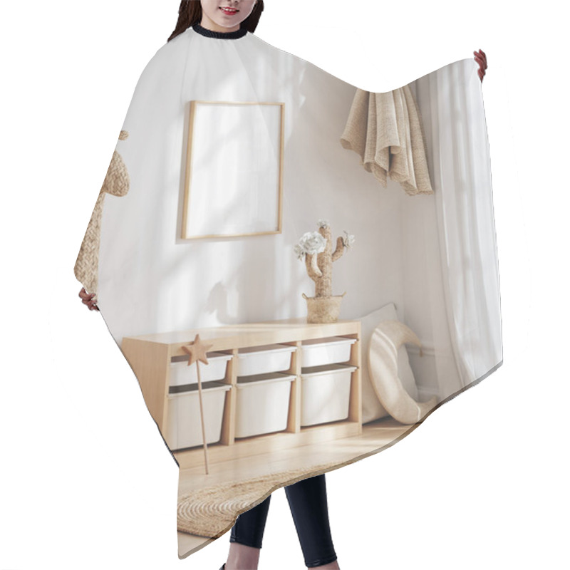 Personality  Mock Up Frame In Children Room Interior Background, 3D Render Hair Cutting Cape