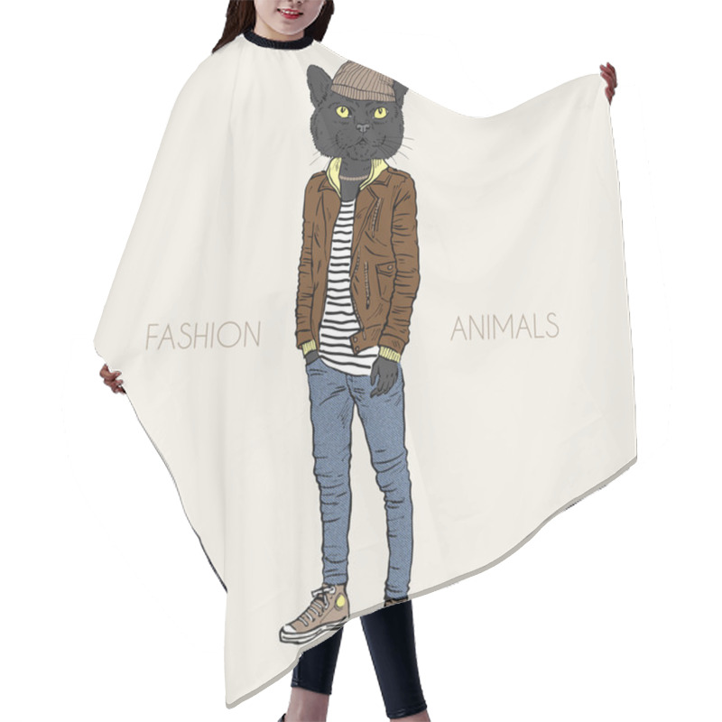 Personality  Black Cat Dressed In Casual City Style Hair Cutting Cape