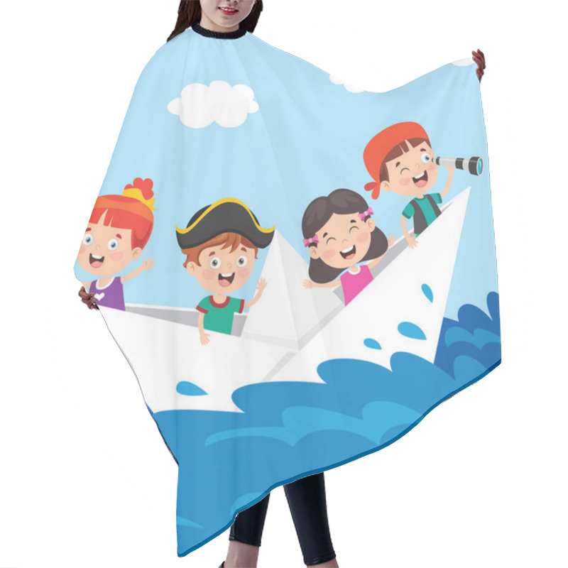 Personality  Cute Little Children On Boat Hair Cutting Cape