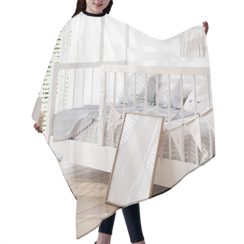 Personality  Mock Up Poster Frame In White Cozy Children Room Interior Background, 3D Render Hair Cutting Cape