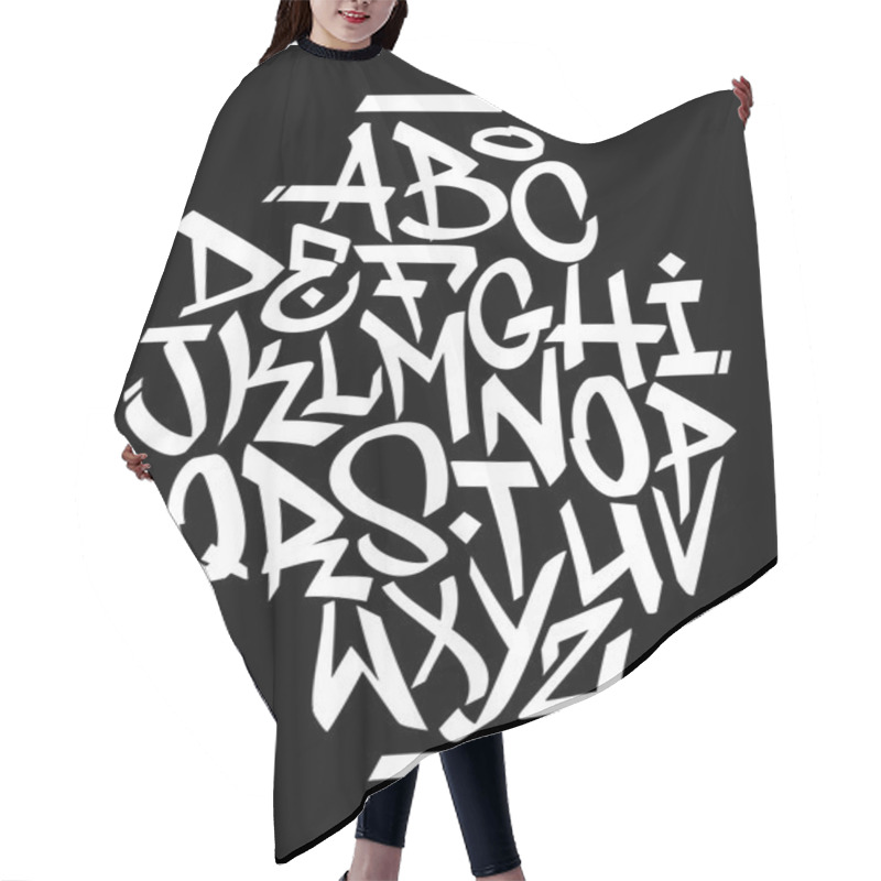 Personality  Hand Written Graffiti Font Alphabet. Vector Hair Cutting Cape