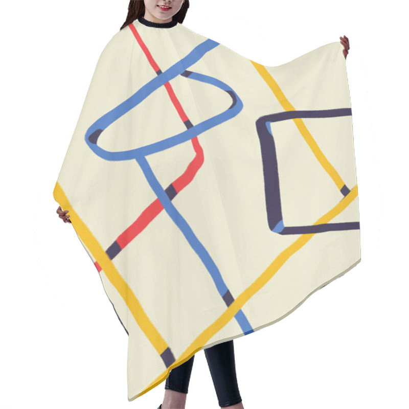 Personality  Abstract Hand Painting Poster With Mondrian And Kandinsky Neoplastic Influence. Bold Line And Regular Composition With Angled. Abstract Shape And Energetic Line. Designed For Print And Poster Hair Cutting Cape