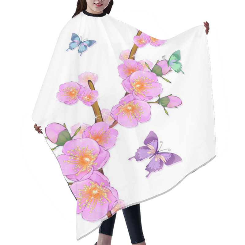 Personality  Flowers Of Cherry Tree And Butterflies Hair Cutting Cape