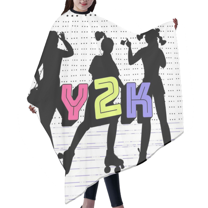 Personality  Trending Y2K Landscape Poster. Late 90s Early 2000s. Trendy, Free, Bubbly, Fun Aesthetic. Nostalgia Concept With Silhouettes And Patterns. Editable Vector Illustration. Hair Cutting Cape