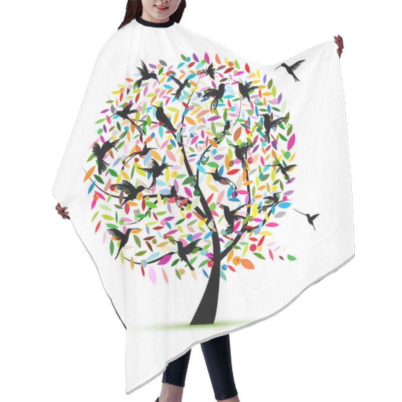 Personality  Hummingbird Tree, Sketch For Your Design Hair Cutting Cape