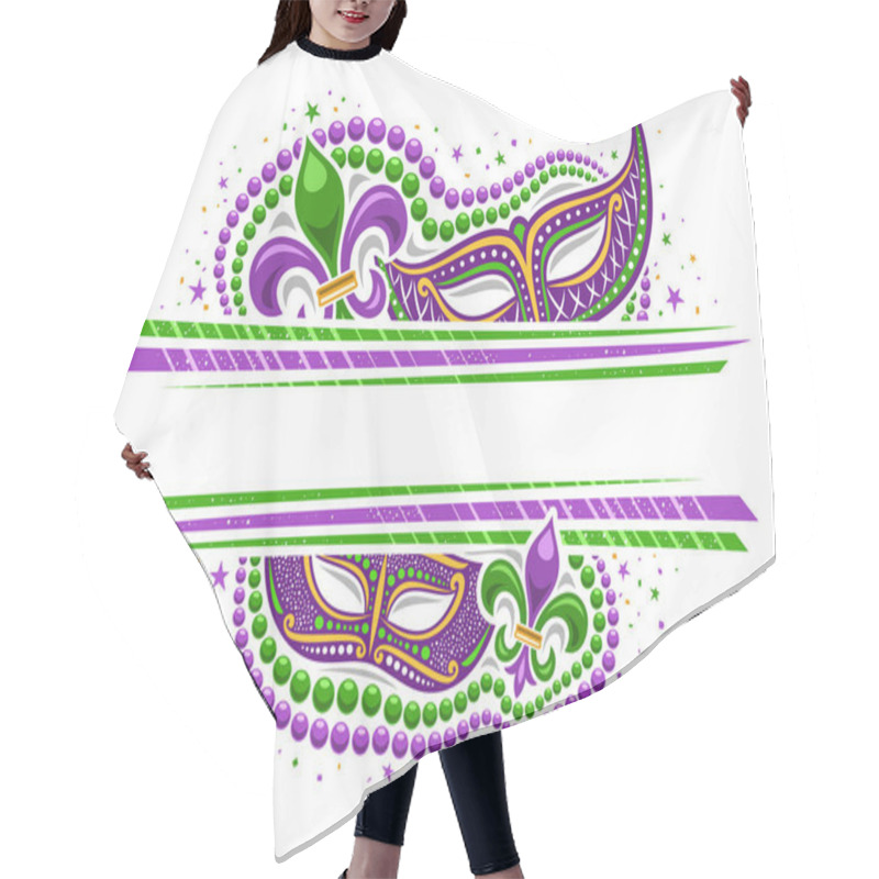 Personality  Vector Mardi Gras Border With Copyspace, Horizontal Template With Illustration Of Purple Mardi Gras Symbols, Colorful Stars And Decorative Stripes For Mardigras Show Event On White Background Hair Cutting Cape