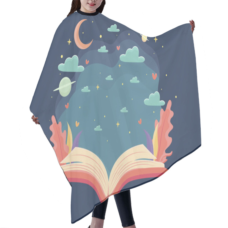 Personality  Reading An Interesting Book, The Concept Of Immersion In The World Of Books, Interesting Stories, World Book Day, Children's Book Day, Cartoon Illustration, Poster, Banner, Postcard, Background  Hair Cutting Cape