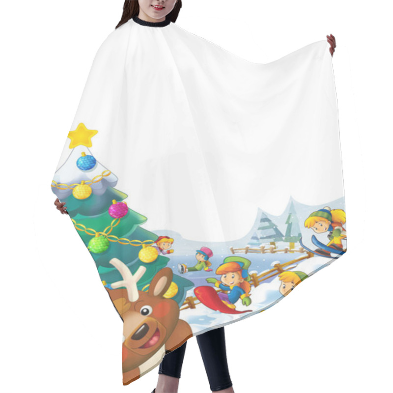 Personality  Christmas Scene With Happy Kids And Christmas Tree Hair Cutting Cape