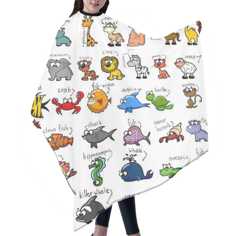 Personality  Big Set Of Cartoon Animals, Vector Hair Cutting Cape