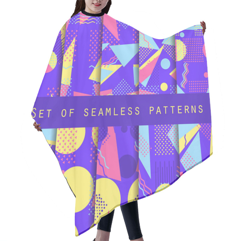 Personality  Memphis Seamless Pattern Set. Geometric Elements Memphis In The Style Of 80's. Vector Illustration Hair Cutting Cape