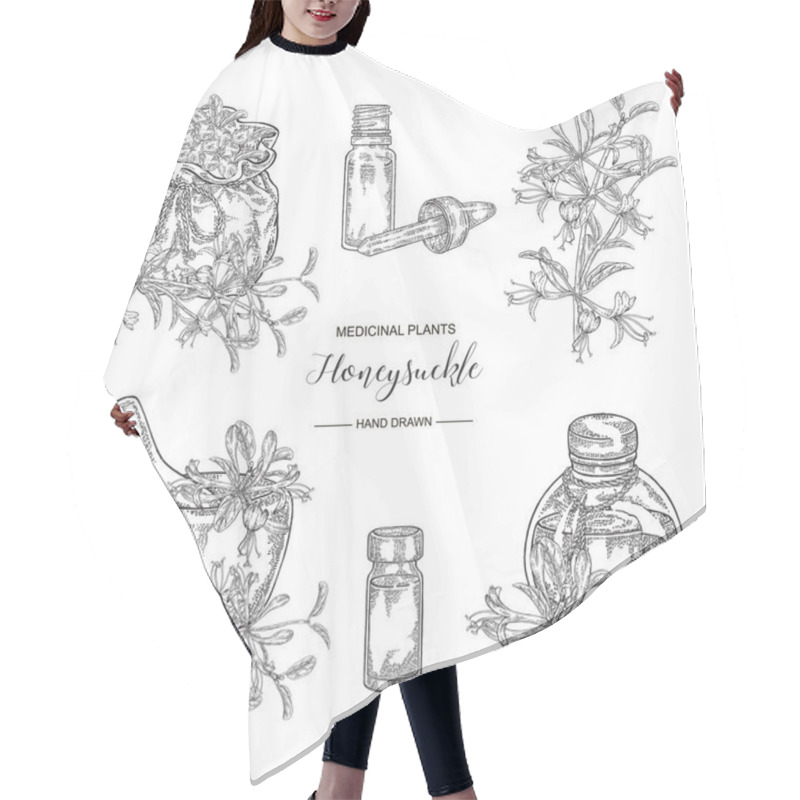 Personality  Honeysuckle Plant Set. Flowers And Berries. Lonicera Japonica. Medical Plants Hand Drawn. Vector Botanical Illustration. Black And White Graphic. Hair Cutting Cape