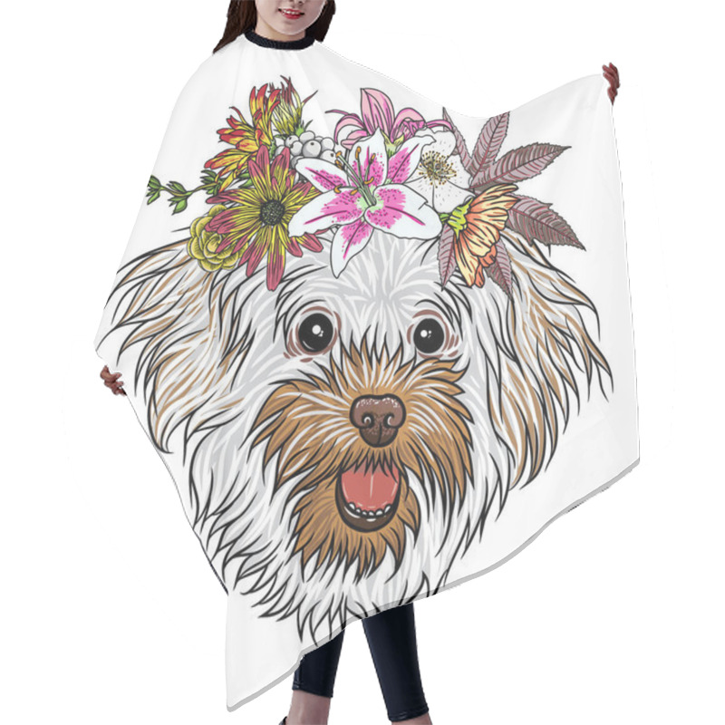 Personality  Cute Bolognese Puppy In Floral Wreath Hair Cutting Cape