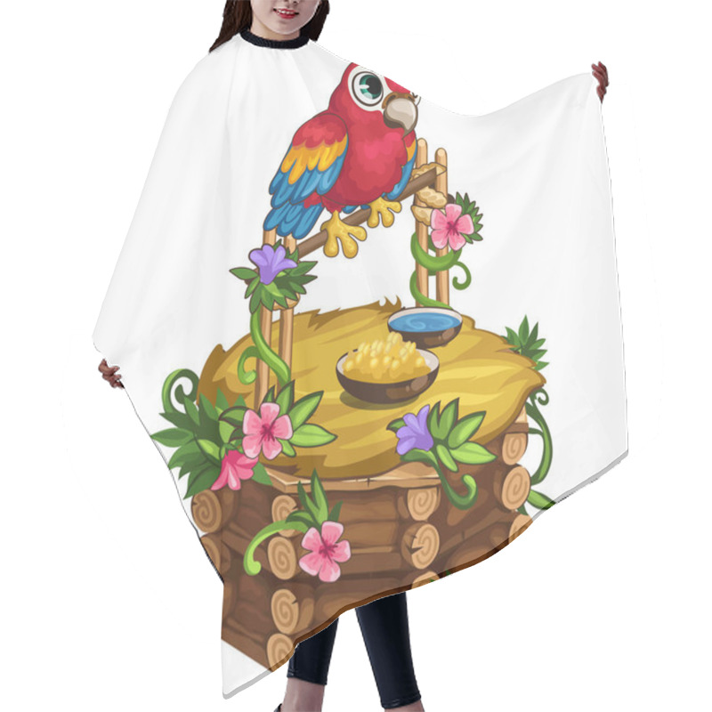 Personality  Tropical Parrot Sits On A Beautiful Wooden Perch Hair Cutting Cape