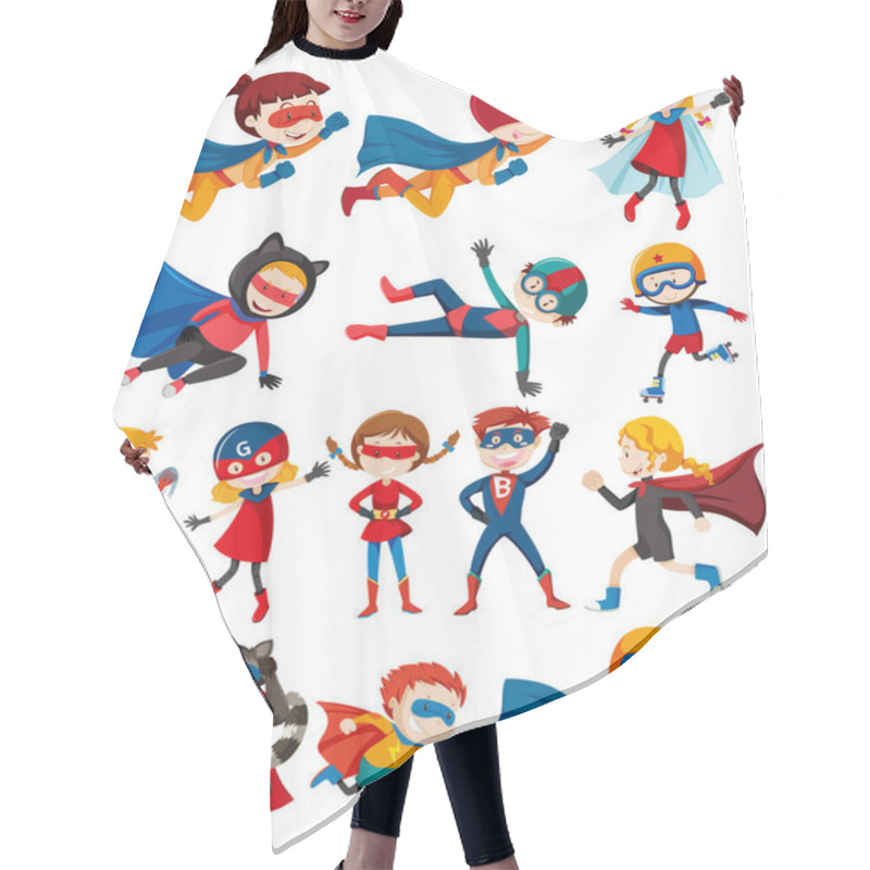 Personality  Set Of Children In Hero Costume On White Background Illustration Hair Cutting Cape