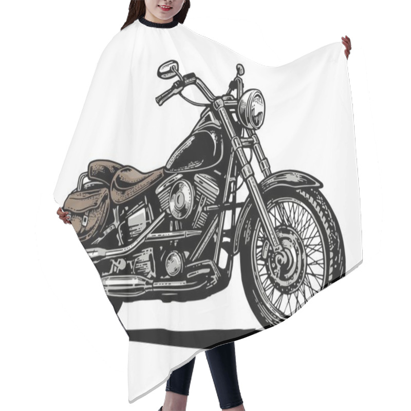 Personality  Motorcycle. Vector Engraved Illustration Hair Cutting Cape