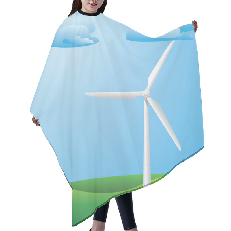 Personality  Wind Turbine On Grass Field Hair Cutting Cape